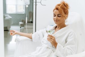 Relaxed woman receiving ketamine IV infusion therapy for chronic pain relief at MVM Health