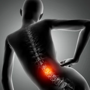 3D illustration of women holding her back , highlighing the Pain in Spine