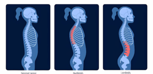3D illustration showing the 3 different areas of back pain