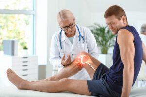 Doctor is giving Injection to Man With Joint Pain at MVM Clinic